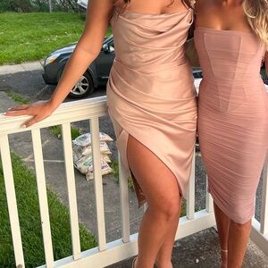 Strapless light pink dress